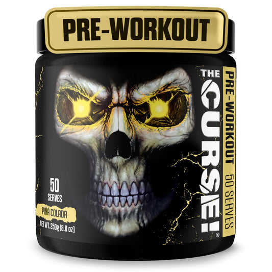JNX Sports The Curse! tub featuring pina colada flavor delivers strong energy and pumps.