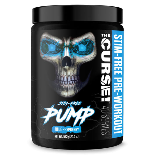 JNX Sports The Curse! Pump bottle in blue raspberry flavor for a caffeine-free nitric oxide boost.