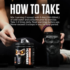 JNX Sports The Curse powder in a shaker cup ready for mix.