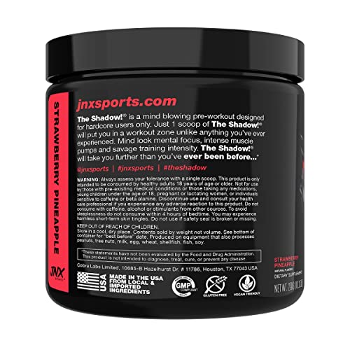 JNX SPORTS The Shadow label closeup highlights key ingredients and quality.