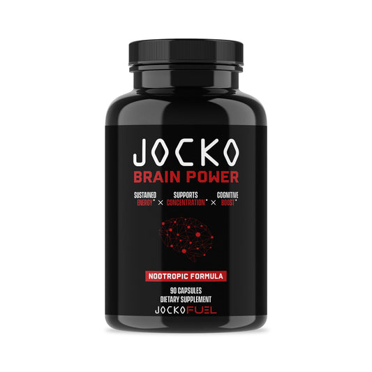 Jocko Fuel Brain Power bottle front showing sleek design and focus support.
