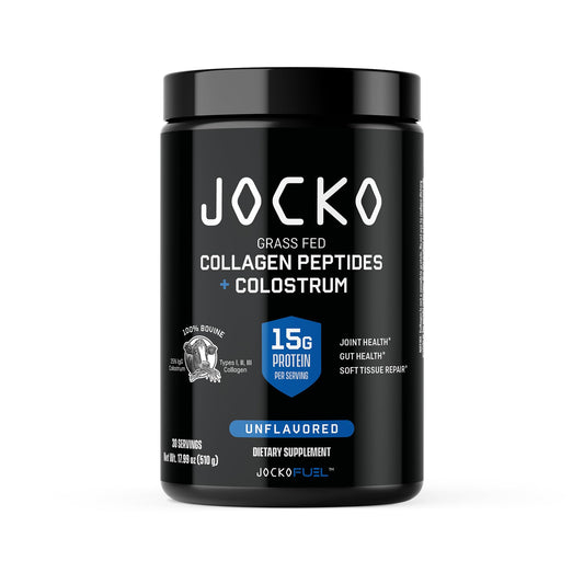 Jocko Fuel collagen powder tub showing hydrolyzed collagen for joint support