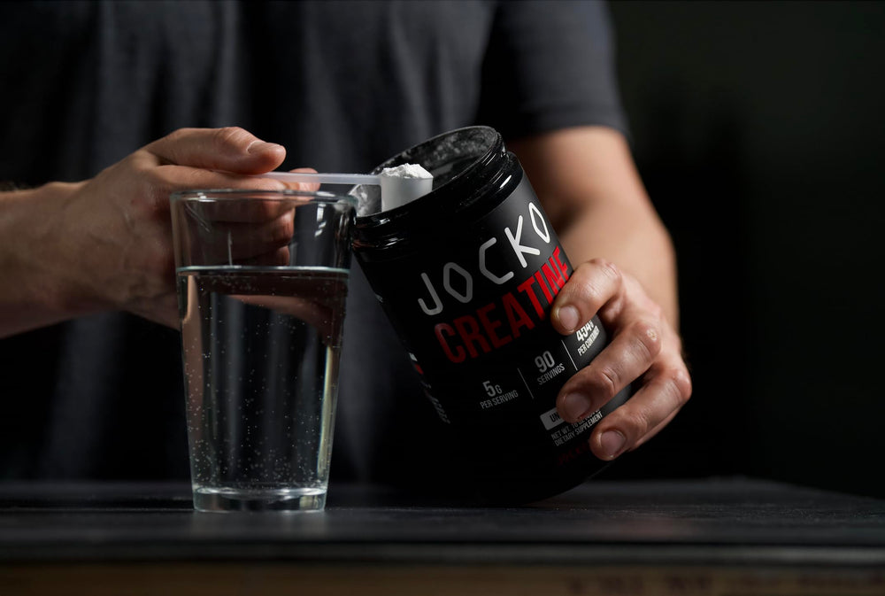 Jocko Fuel Creatine Monohydrate powder in athlete training context.