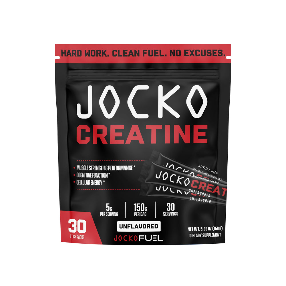 Jocko Fuel Creatine Stick Packs travel packaging shows on-the-go convenience for athletes.