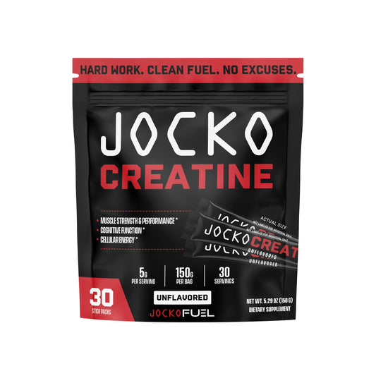 Jocko Fuel Creatine Stick Packs travel packaging shows on-the-go convenience for athletes.