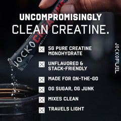 Close-up of Jocko Fuel Creatine Stick Packs unflavored powder for versatile mixing.