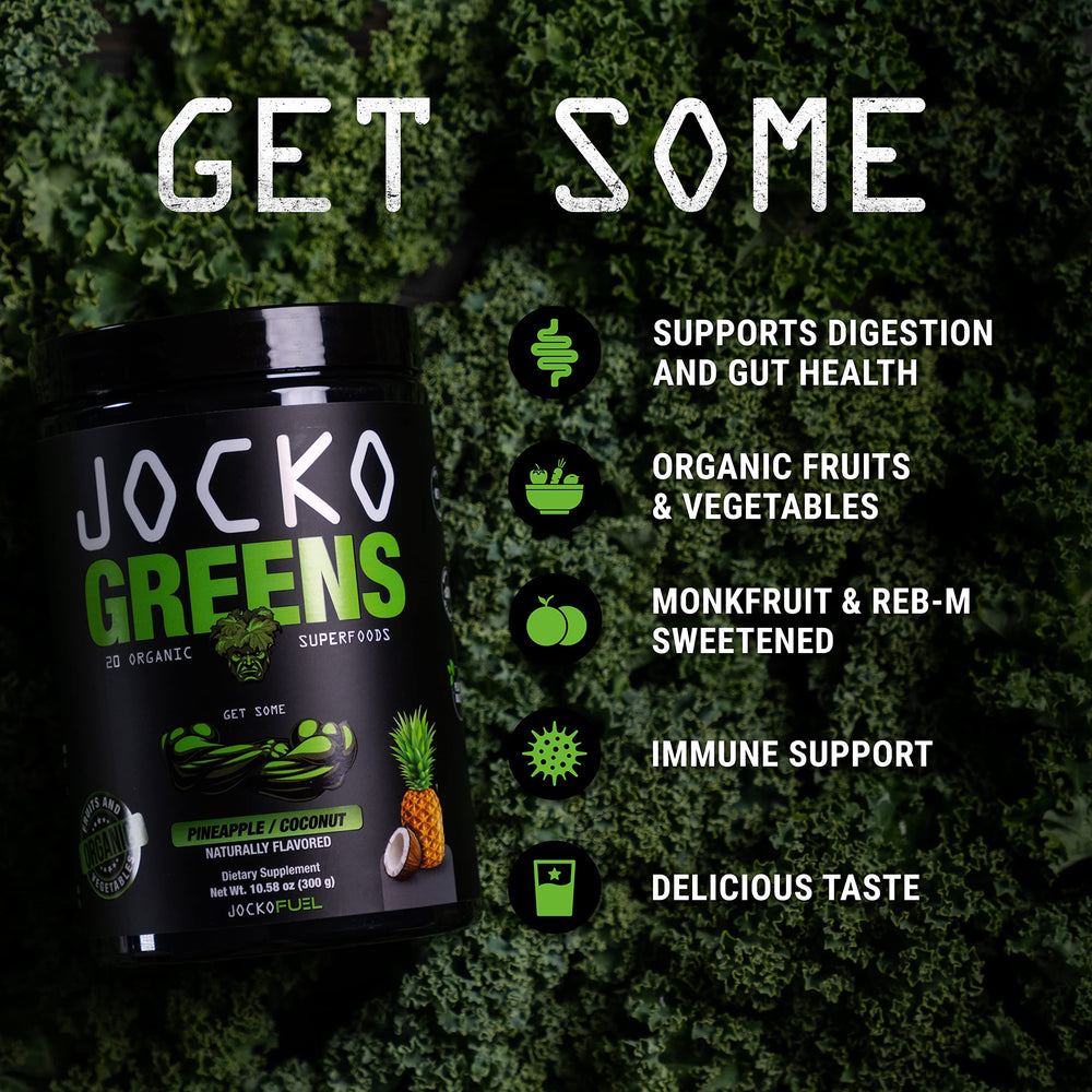 Jocko Fuel Daily Greens pina colada flavor for a refreshing boost.