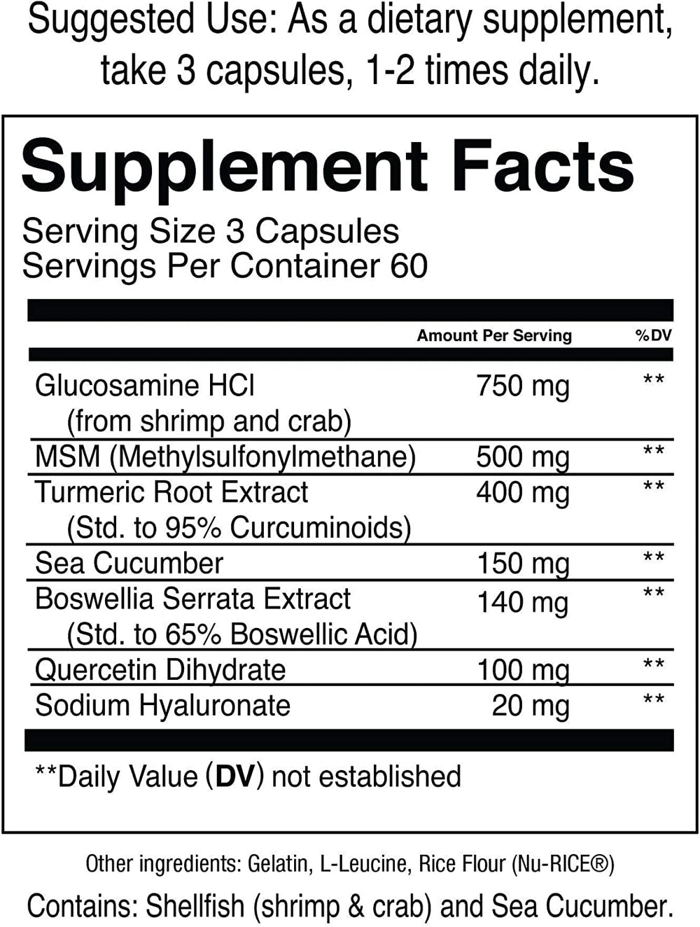 Jocko Fuel glucosamine MSM ingredients label highlighting joint health support.