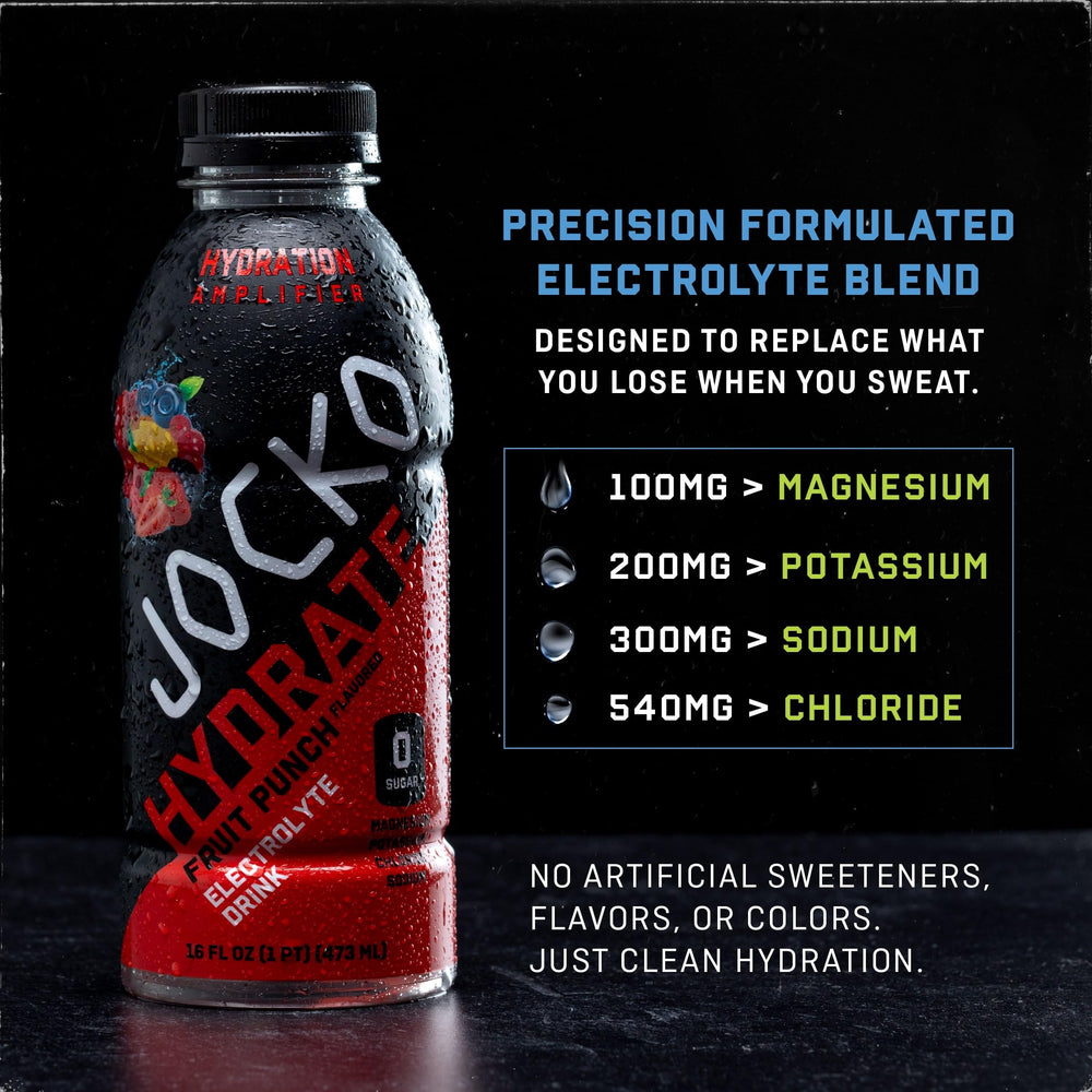 Gym-focused 12-pack display of Jocko Fuel Hydrate emphasizes convenience for workouts.