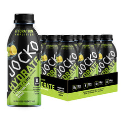 Jocko Fuel Hydrate bottle front view shows refreshing lemon-lime flavor for workouts.