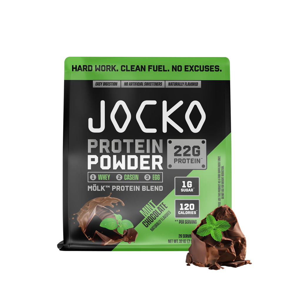 Pouring Jocko Fuel Mölk whey powder for steady protein intake