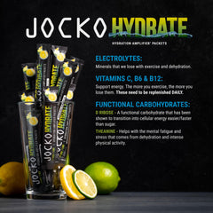 Jocko Fuel Lemon Lime packet beside a glass during workout for on-the-go hydration.