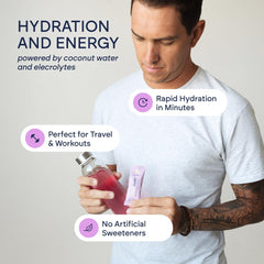HydroBelle powder packet dissolving in water for clean hydration.