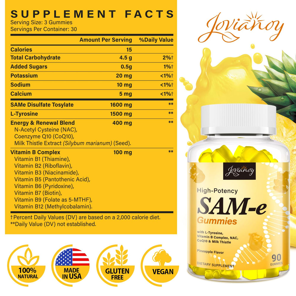 Jovianoy SAM-e gummies L-Tyrosine ingredient close-up for focus