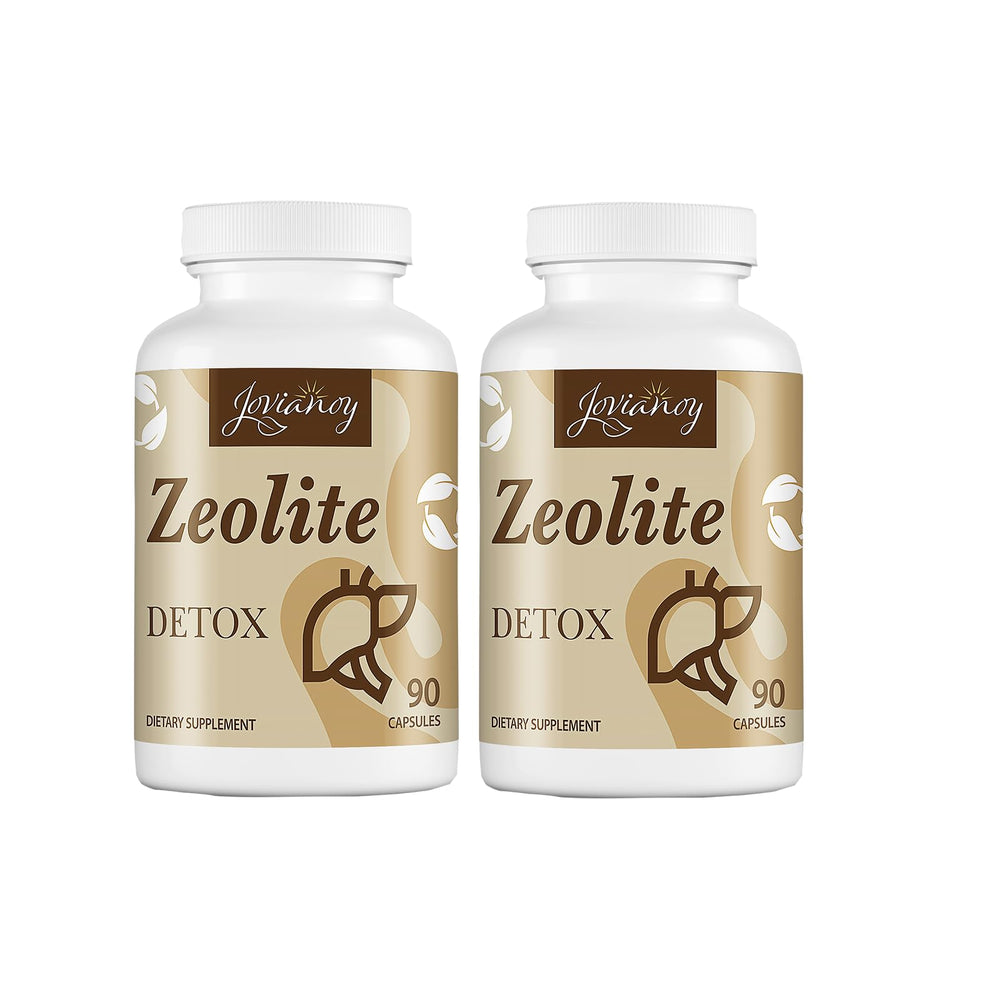 Jovianoy Zeolite Detox packaging shows vegan formula for gentle cleansing.