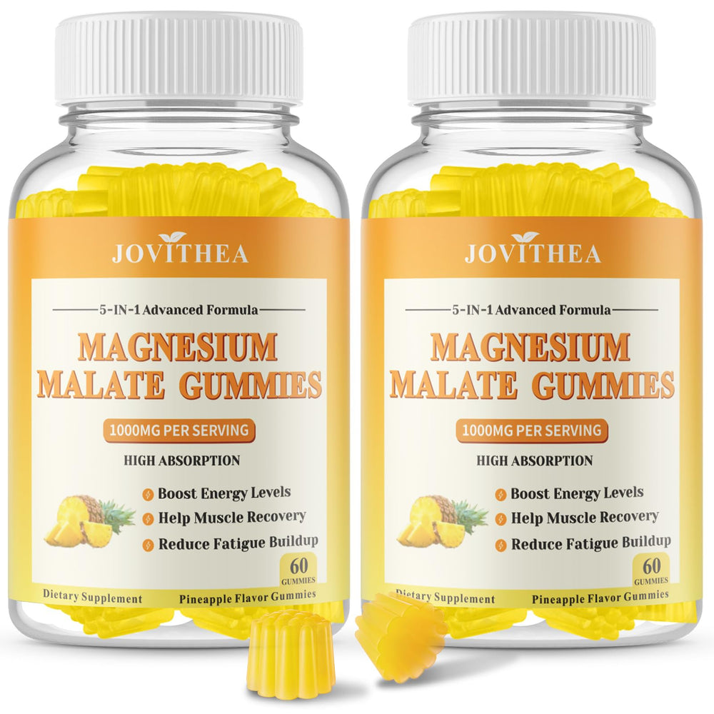 JOVITHEA magnesium malate gummies bottle highlighting high-absorption formula for daily energy