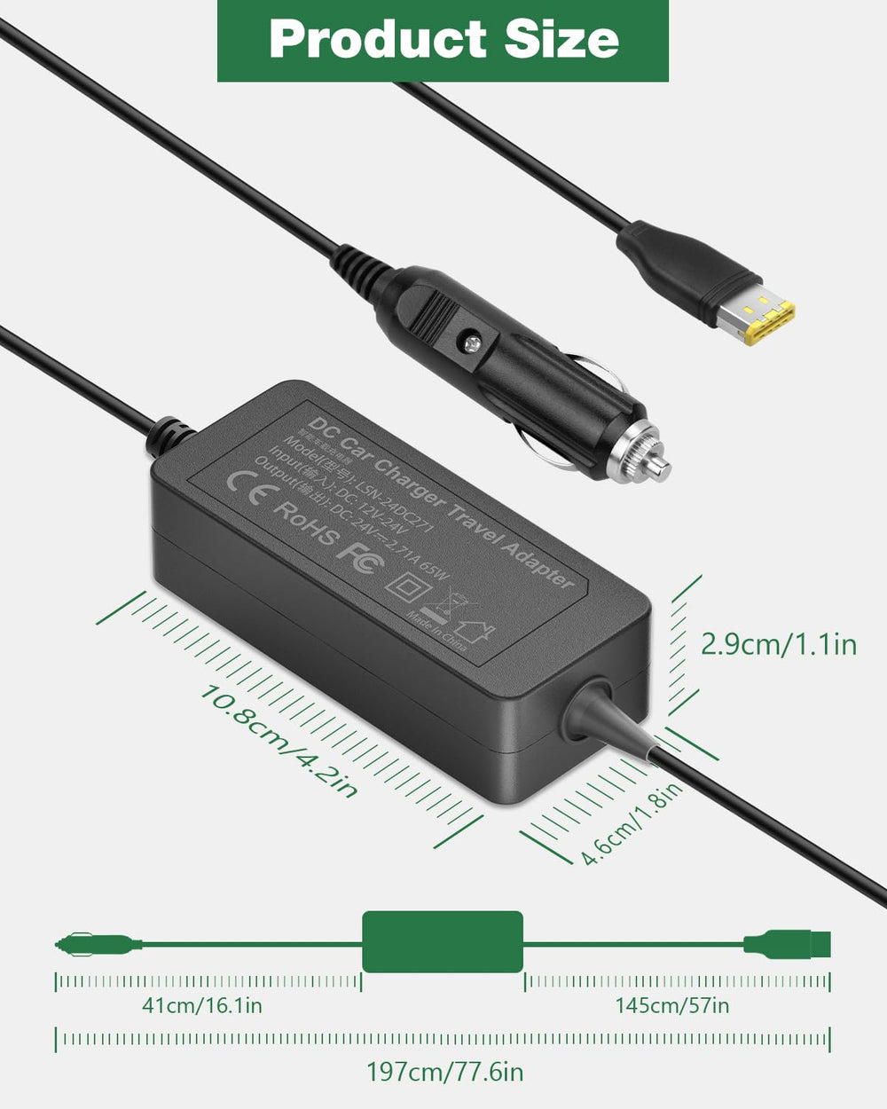 JOVNO 24V DC car adapter plugs into a cigarette lighter for CPAP use on the go