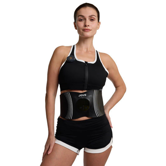 JOVS red light therapy belt worn at the waist for back and abdomen comfort.