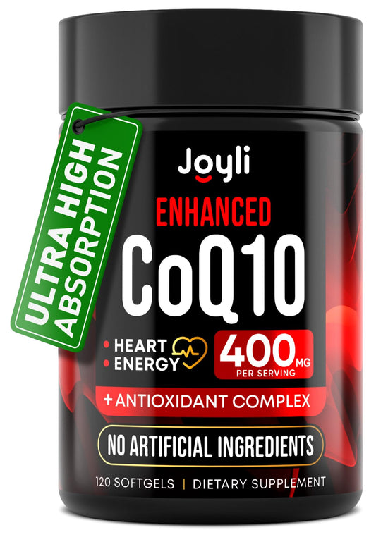 JOYLI CoQ10 400mg softgels bottle for daily wellness and easy dosing