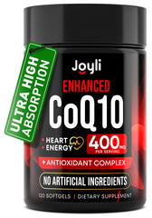 JOYLI CoQ10 400mg softgels bottle for daily wellness and easy dosing