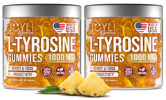 JOYLI Nutrition L-Tyrosine Gummies bottle top view invites focus and daytime energy.