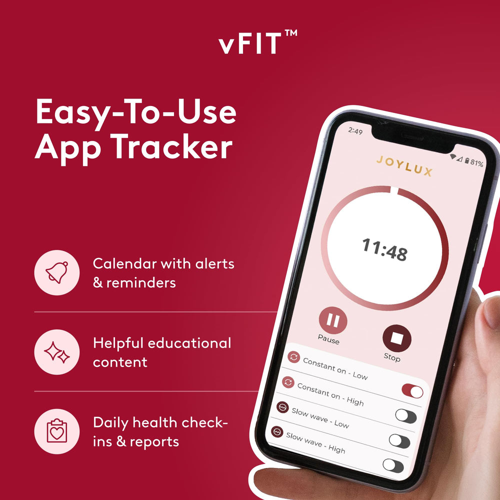 Joylux vFit control panel showing simple settings for personalized sessions.