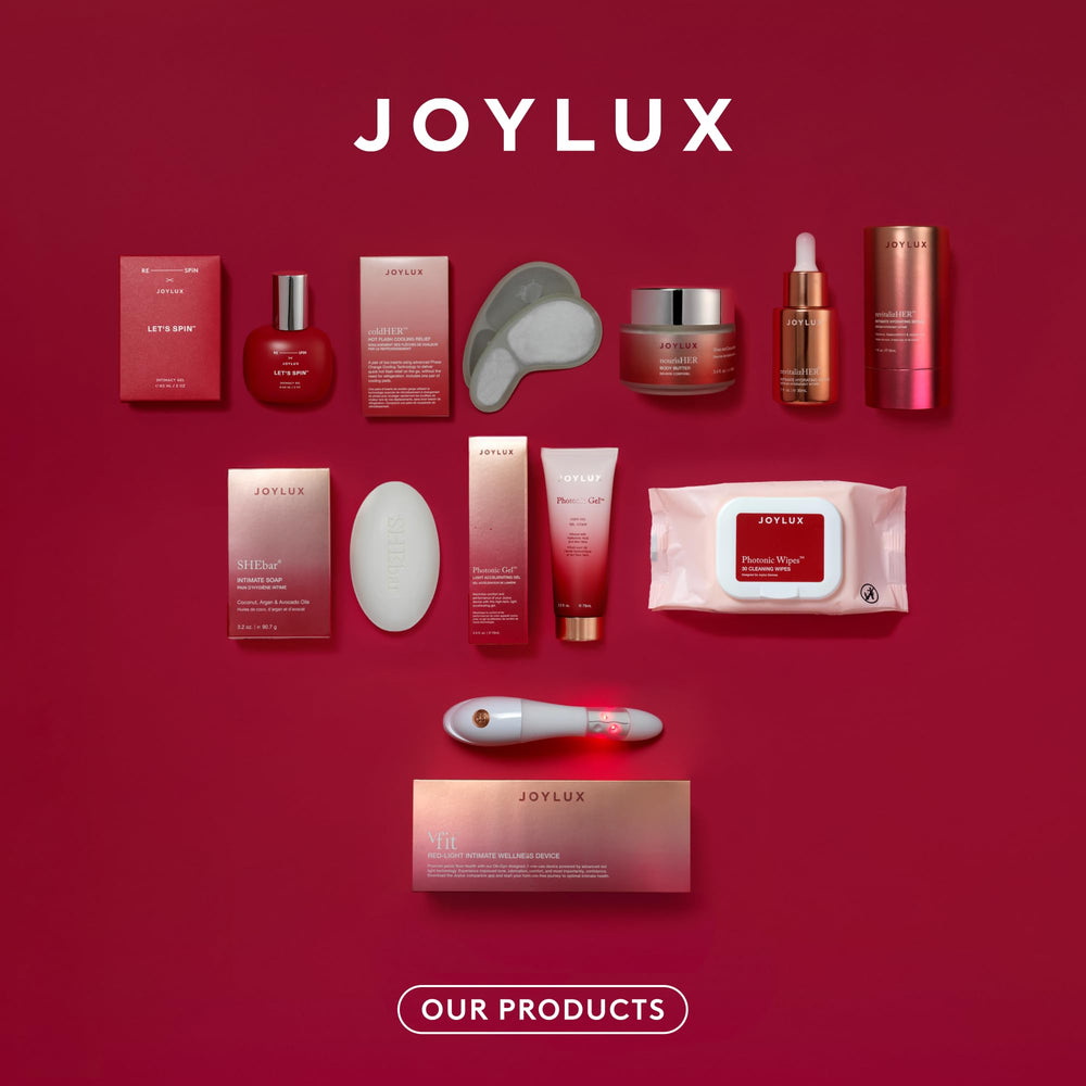 Joylux vFit user applying the device as part of a home self-care routine.