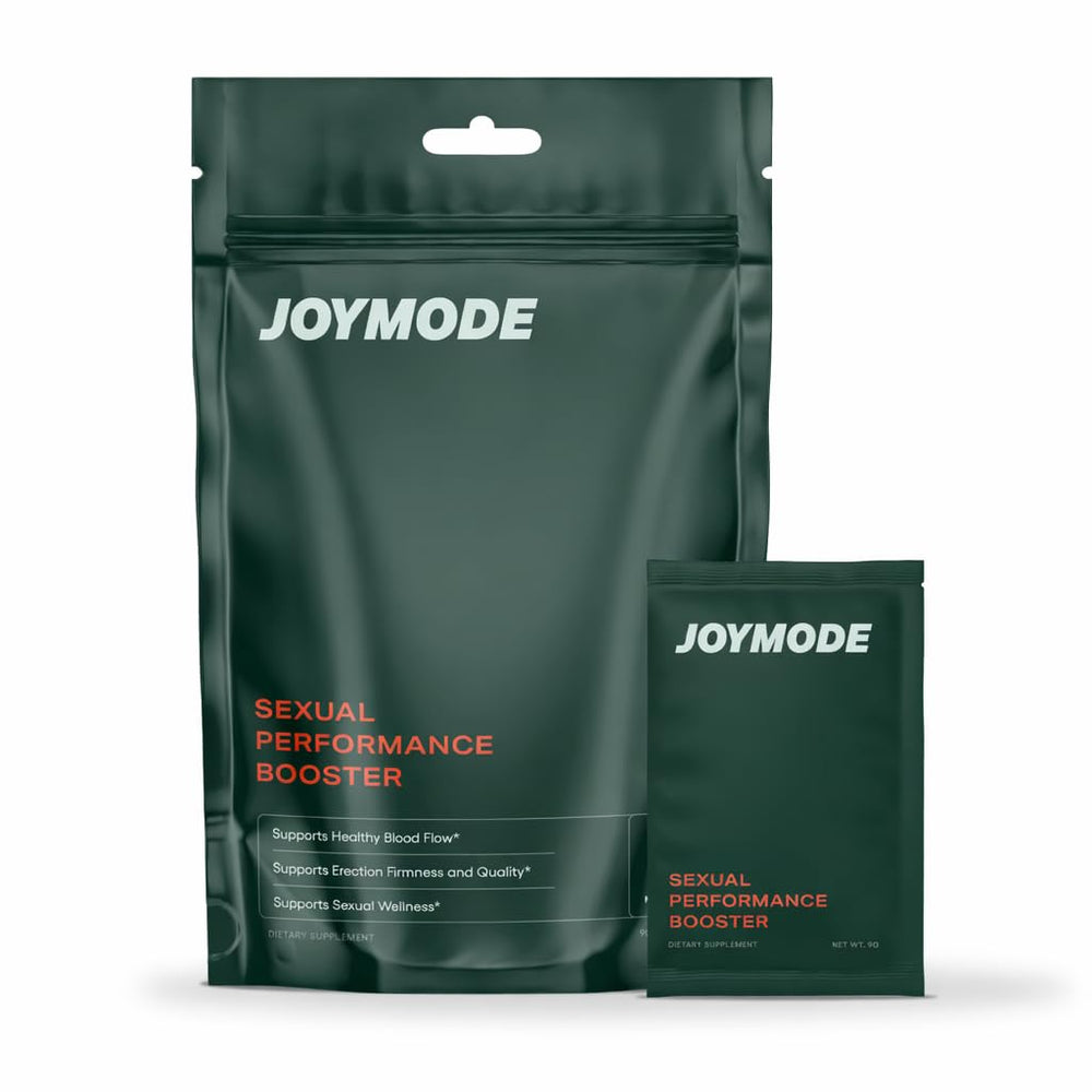JOYMODE Performance Booster bottle highlights arginine-nitrate for blood flow.
