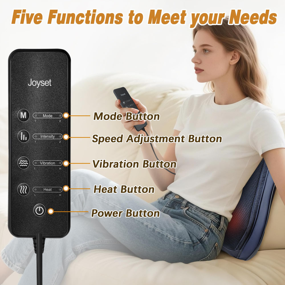 Adjustable heat levels and rotation directions personalize your massage session.