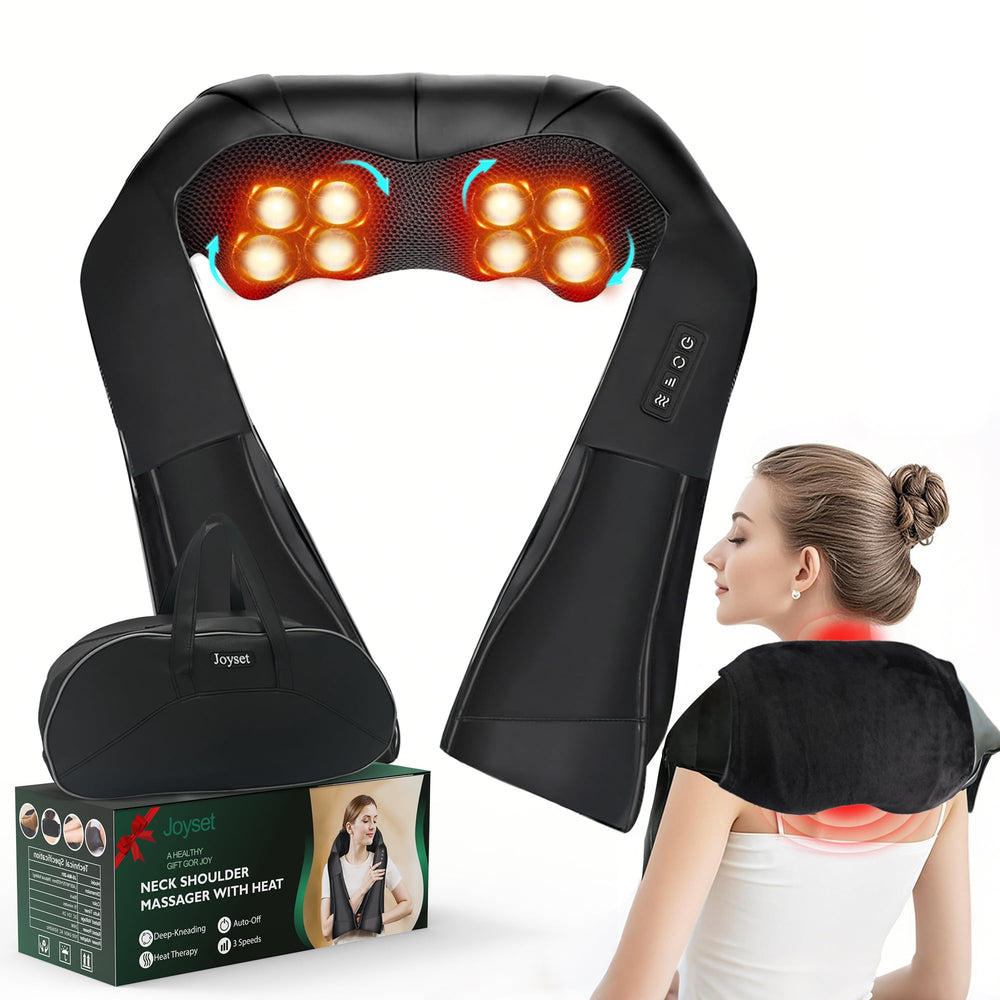 Joyset shiatsu massager with removable cloth cover for easy cleaning and maintenance.
