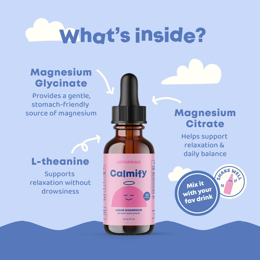 JoySpring Calmify drops added to juice for a kid-friendly routine.