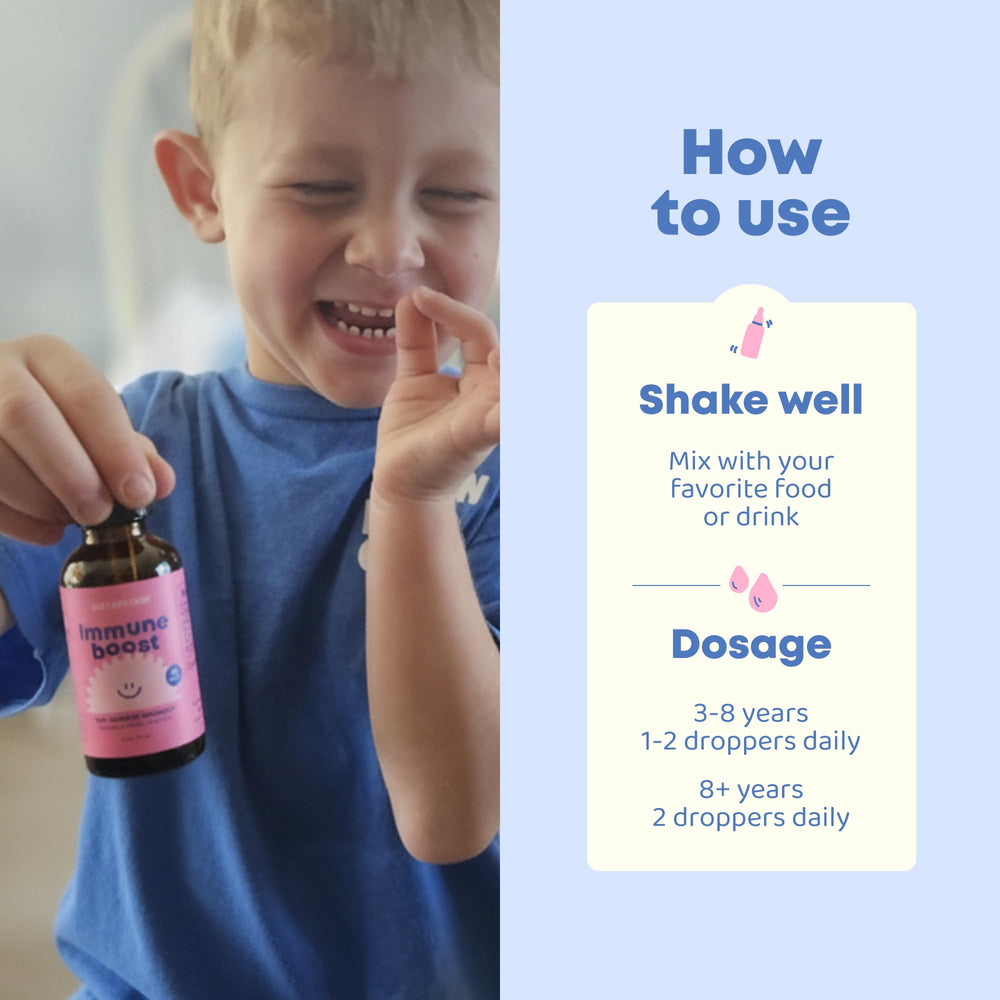 JoySpring Immune Drops dosing syringe image showing easy measurement for kids