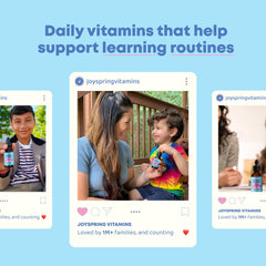 JoySpring Kids B Complex label close-up highlighting vitamins and zinc.