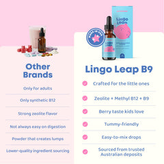 Closeup of JoySpring LingoLeap B9 label highlighting 5-MTHF and B12