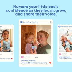 JoySpring Lions Mane for Kids dosage droplet illustration emphasizes kid-friendly intake
