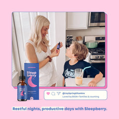 JoySpring Sleepberry l-theanine visual highlights calming support for kids.