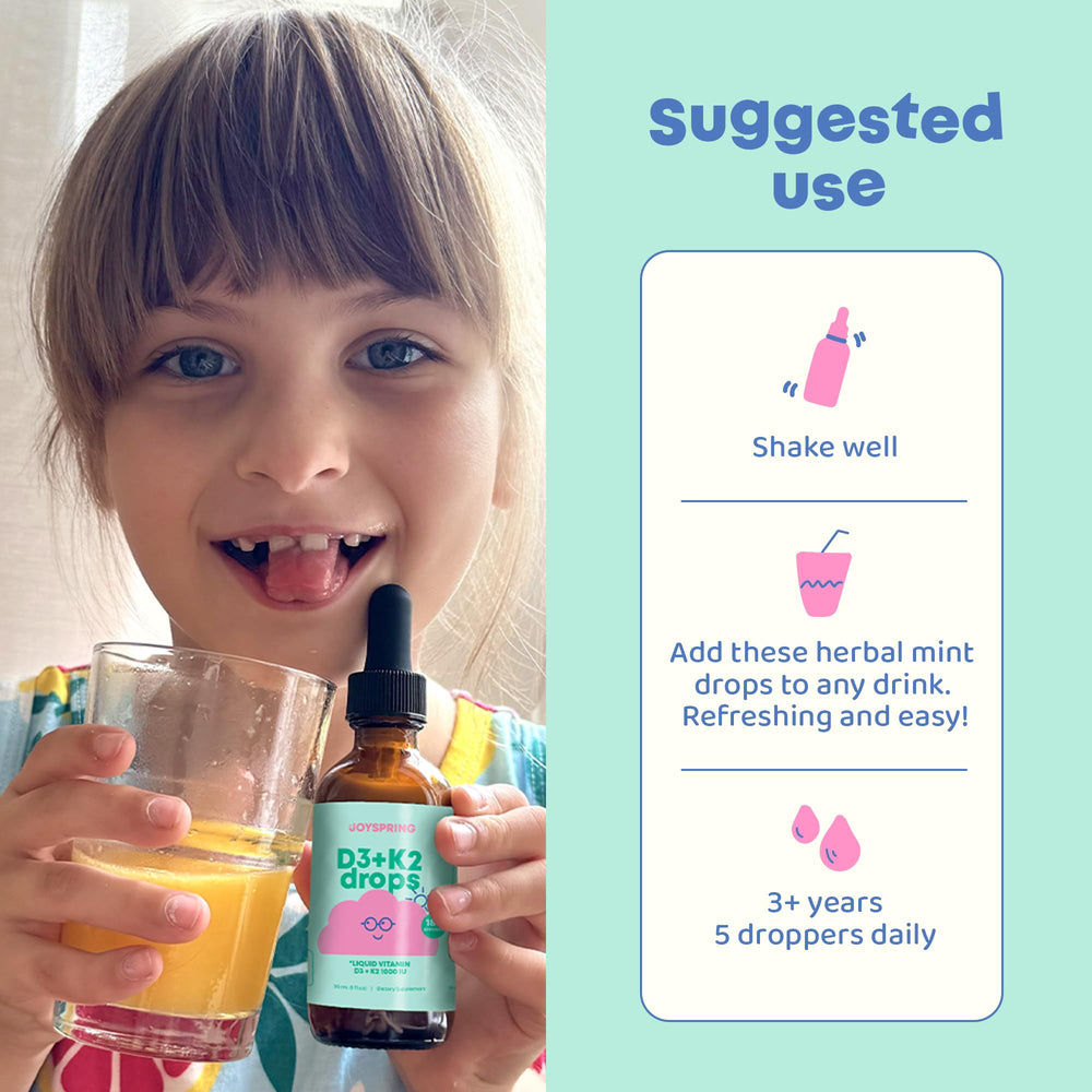 JoySpring vitamin D3 kids drops USA made assurance of quality and safety.