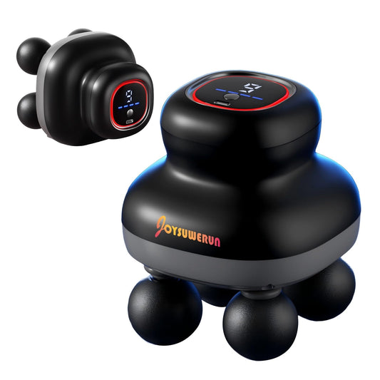 Joysuwerun massage gun with four heads for targeted muscle relief after workouts.
