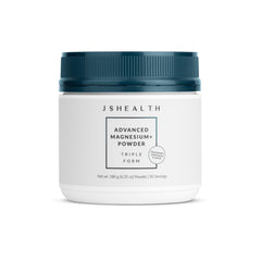 JSHealth Advanced Magnesium+ bottle shows the triple magnesium blend for daily balance.