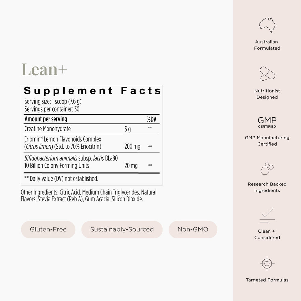 JSHealth Lean+ probiotic bottle featuring Bifidobacterium lactis for gut wellness
