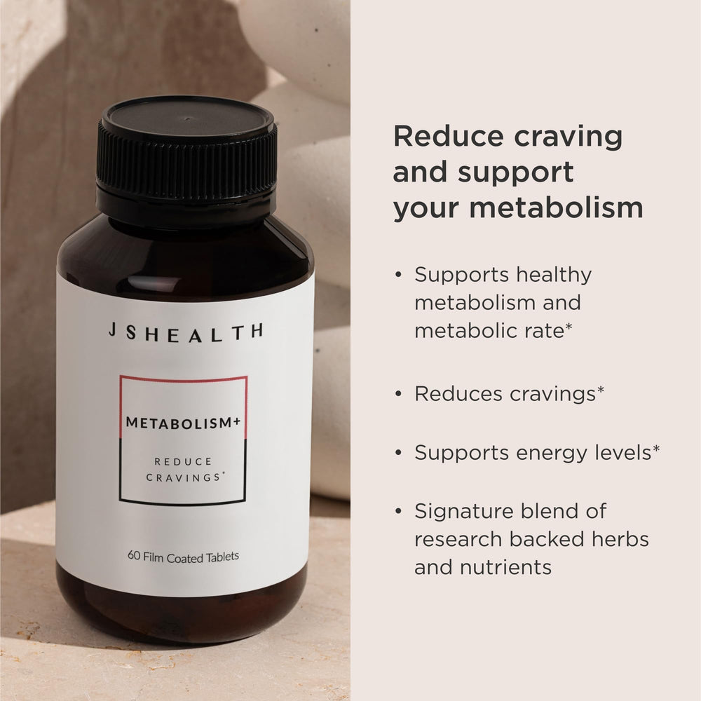 JSHealth Metabolism+ ingredients label highlights cinnamon and gymnema.