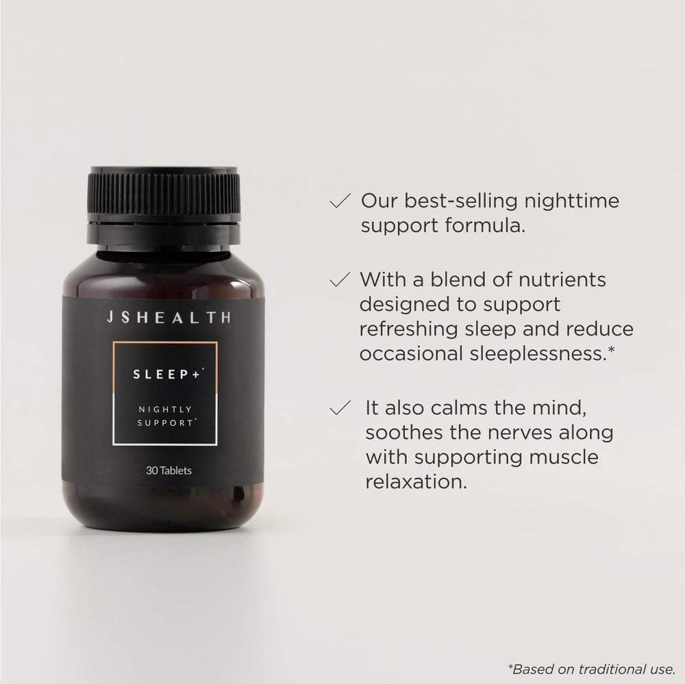 JSHealth Sleep Aid capsules close-up showing smooth, easy-to-swallow form.