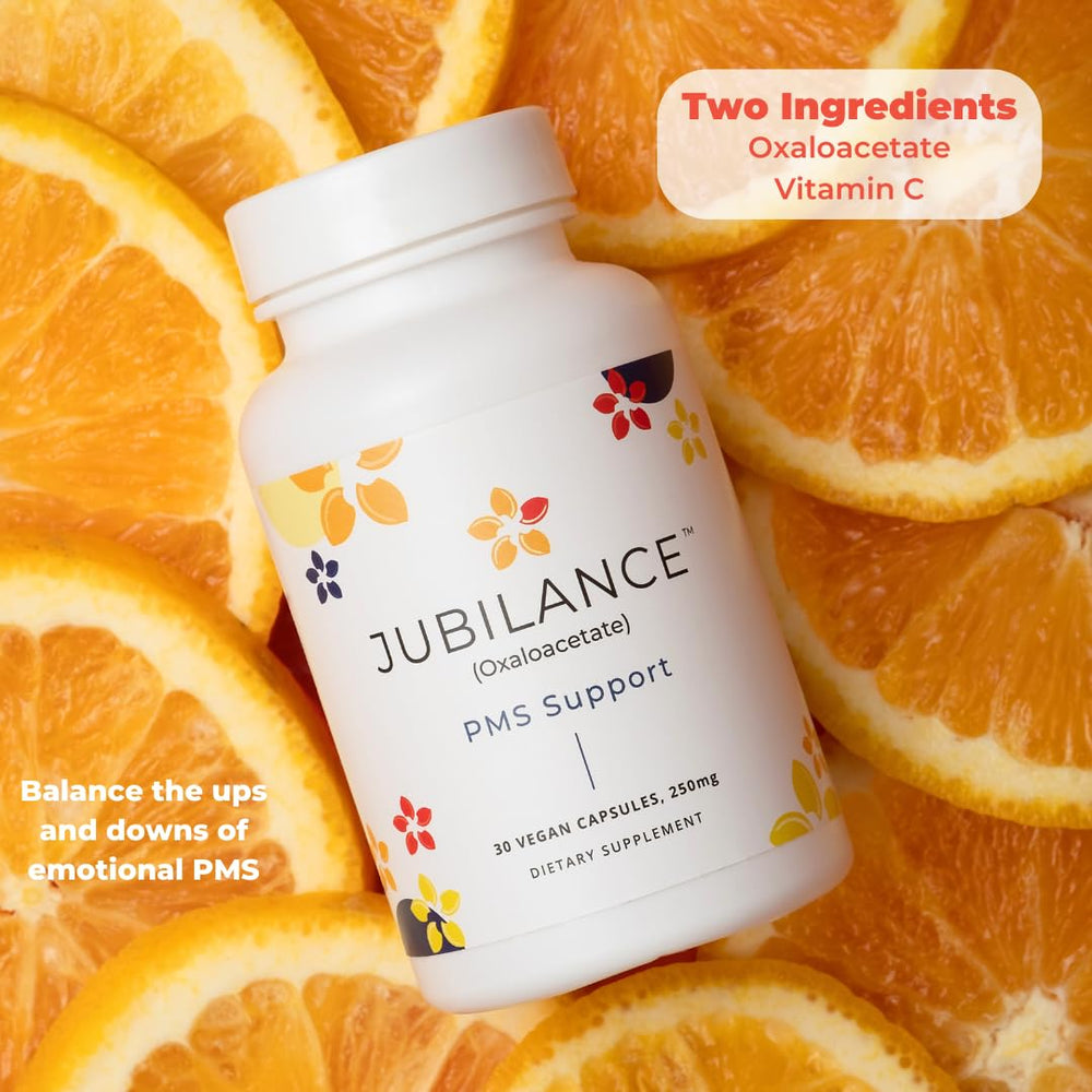 Jubilance PMS Support bottle in a calm morning routine setting.
