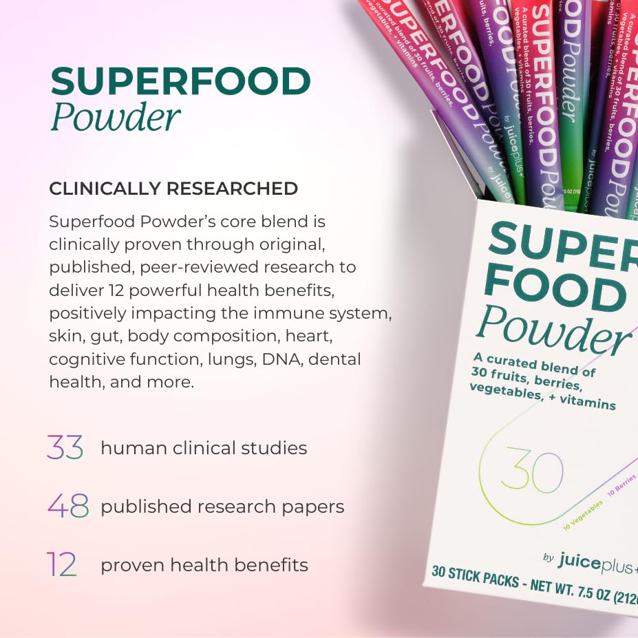 Juice Plus+ 30 fruits-berries-veggies blend stick, convenient daily health boost.