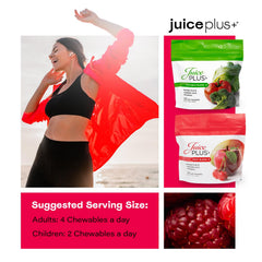 Juice Plus+ soft chews with red, orange, and green fruits and vegetables.