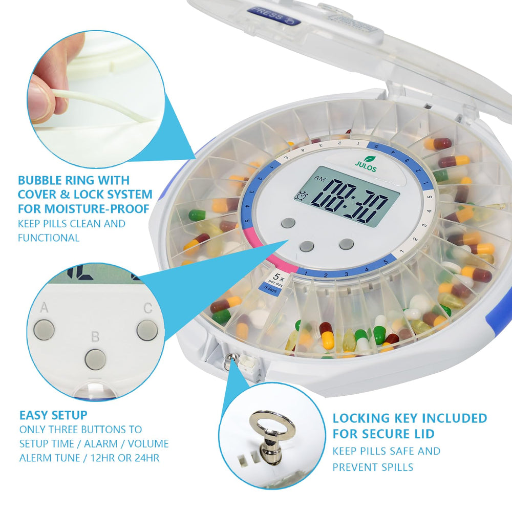 JULOS frosted lid provides privacy while keeping pills discreet.