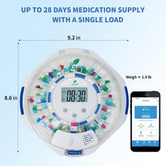 JULOS pill stock check view highlights upcoming doses via app.