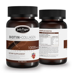 julytiegr biotin-collagen bottle for daily hair and nail support.