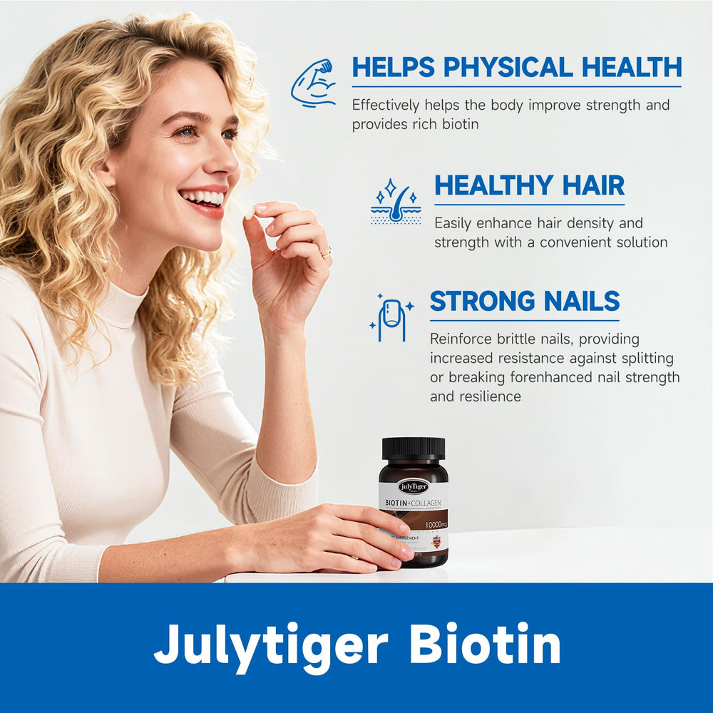 julytiegr label nutrition facts highlight biotin with collagen ingredients.