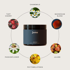 Juna Nightcap gummies with Allulose badge emphasizing clean sweetness.